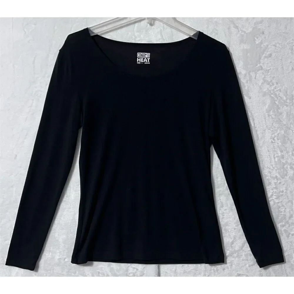 32 Degrees Heat Women's Black Scoop Neck Long Sleeve Top Size L